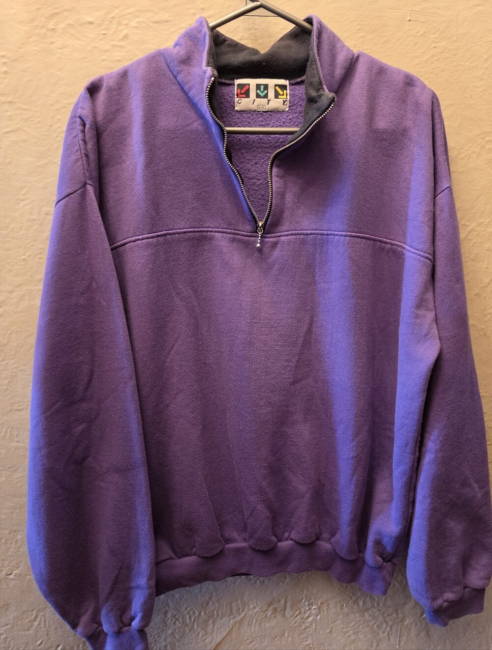 Vintage 90s CITY Purple Quarter Zip Sweatshirt Pullover L Retro Streetwear
